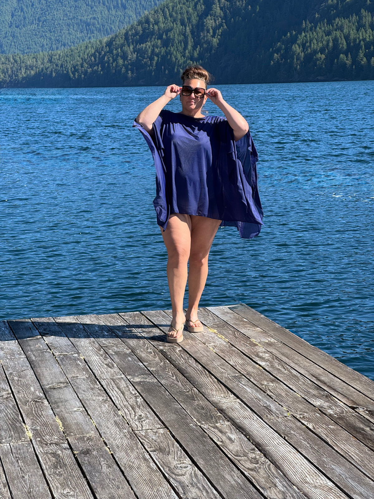 Resort Poncho Coverup in Navy Blue