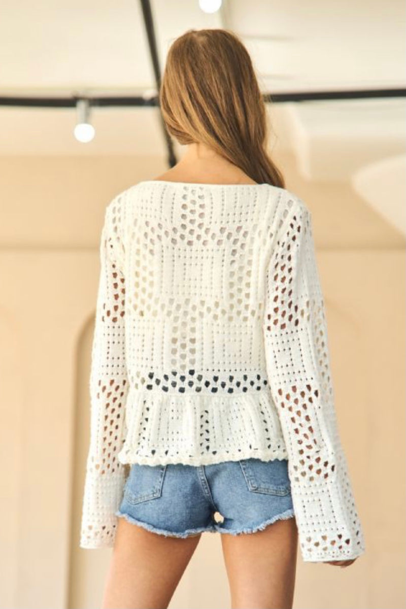 Crochet Knit Peplum Hem Summer Sweater