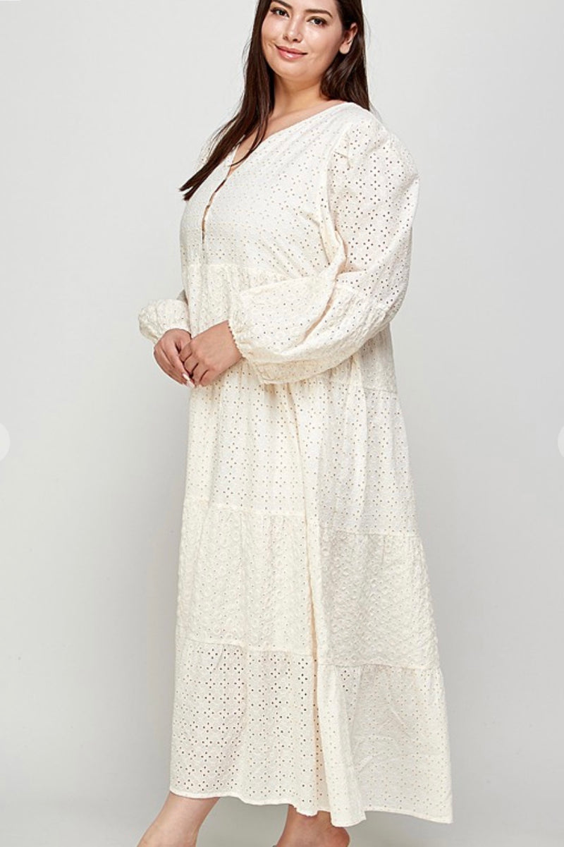 Cream Cotton Eyelet Maxi Dress