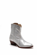 Silver leather ankle boot