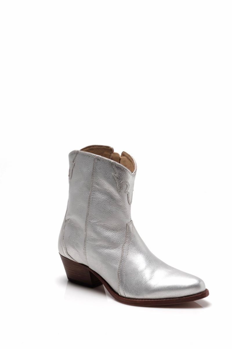 Silver leather ankle boot