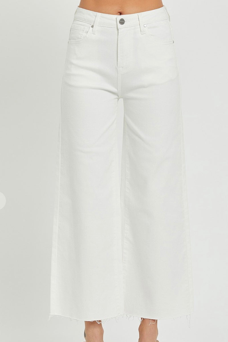 White High Rise Tummy Control Wide Ankle Jeans