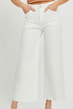 White High Rise Tummy Control Wide Ankle Jeans