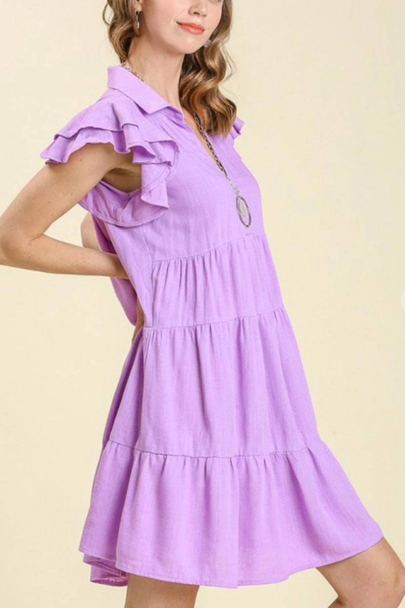 Lavender ruffle sleeve dress