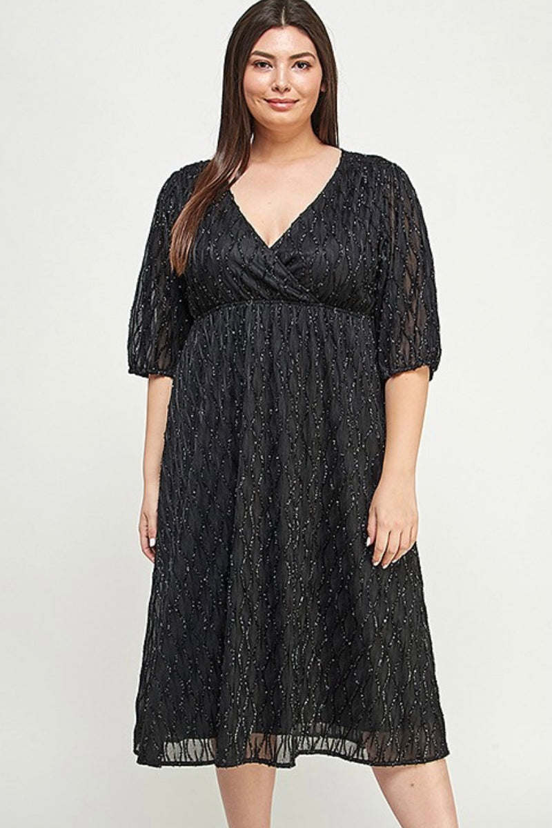 Plus size glitter vneck midi dress