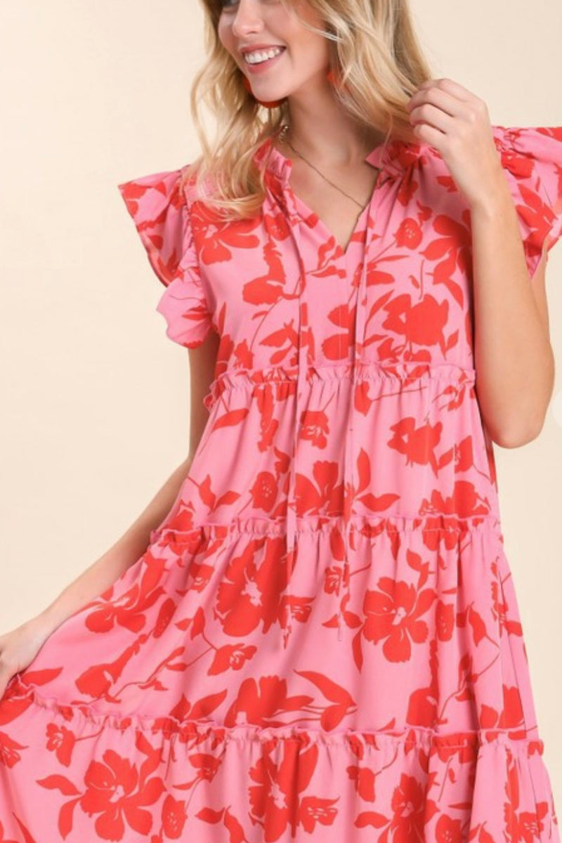 Pink Floral Blend Tiered Maxi Dress