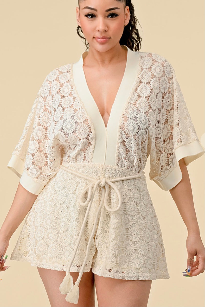 Boujee Cream Crochet Romper