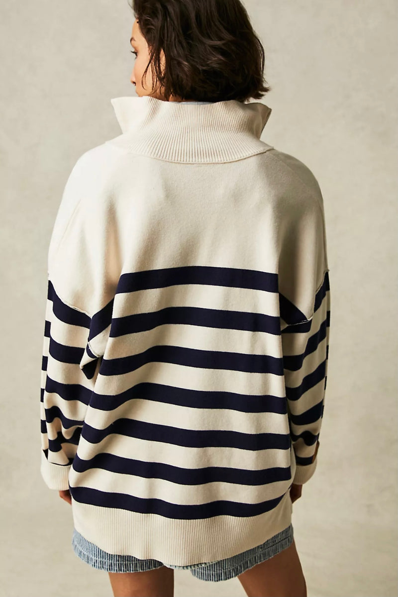Free people navy and champagne strip pullover sweater