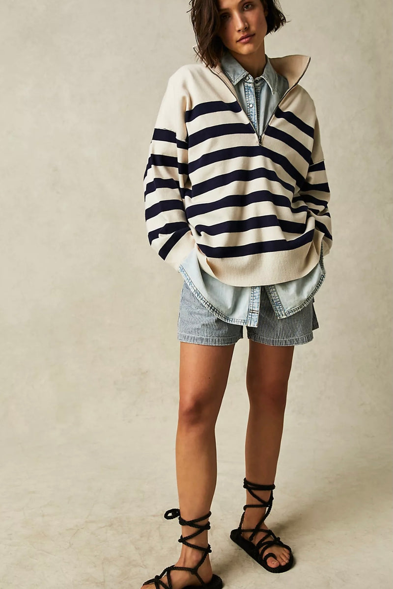 Striped 1/4 zip sweater 