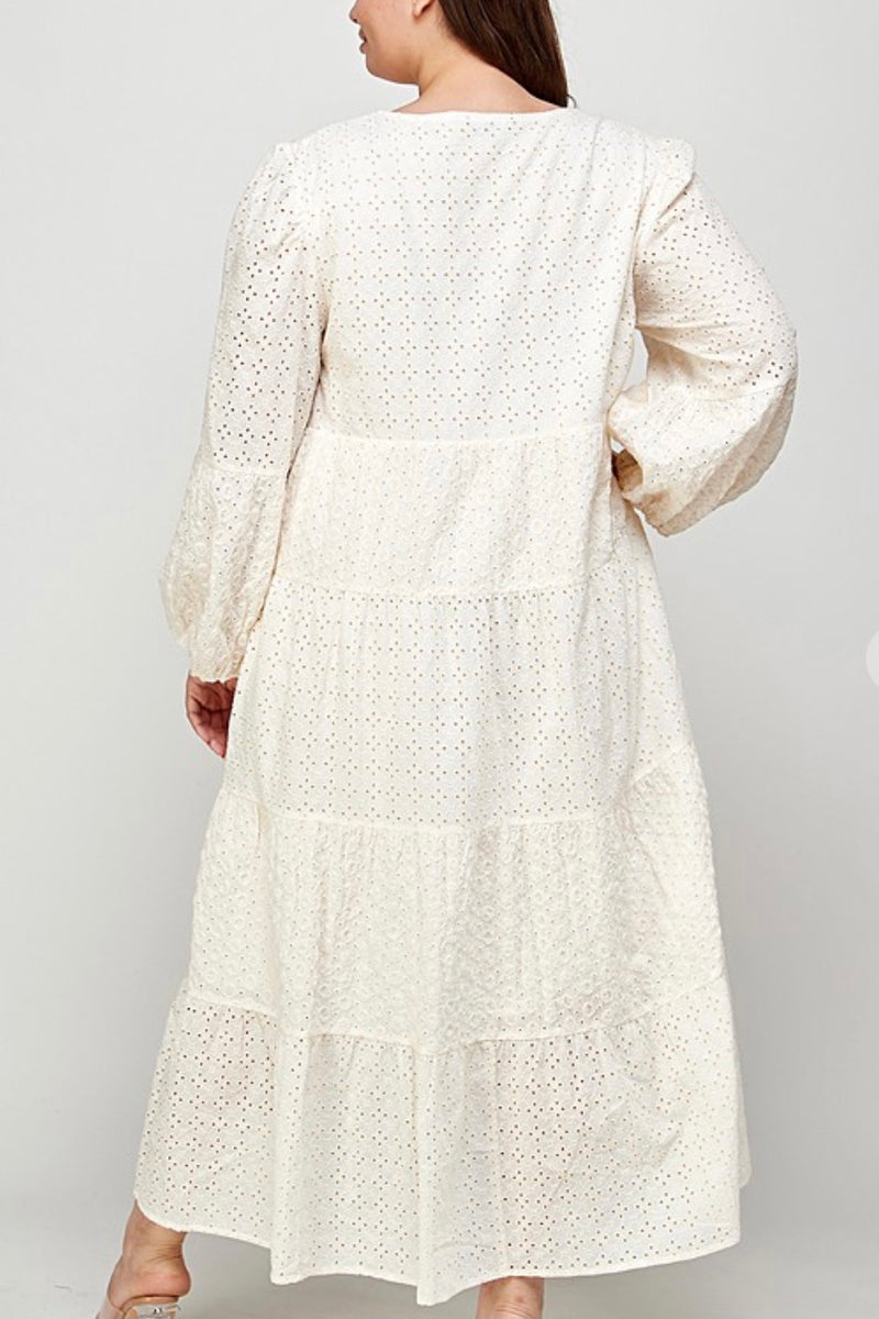 Cream Cotton Eyelet Maxi Dress