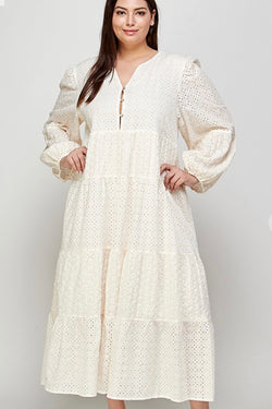 Cream Cotton Eyelet Maxi Dress