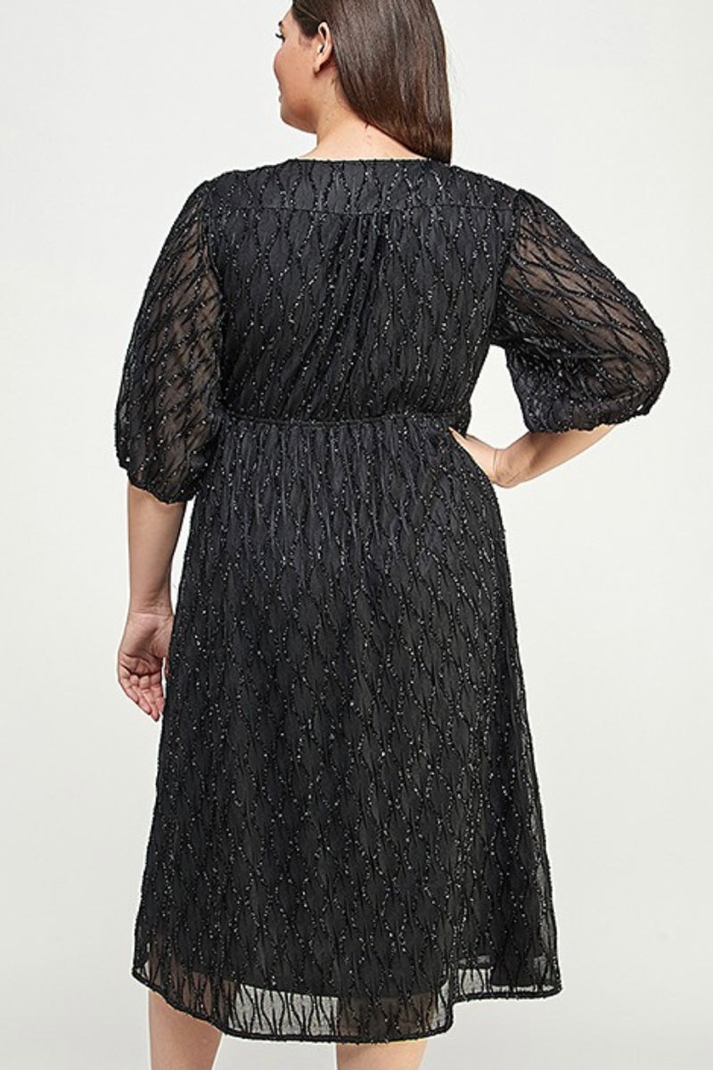 Black Glitter Textured Empire Midi Dress