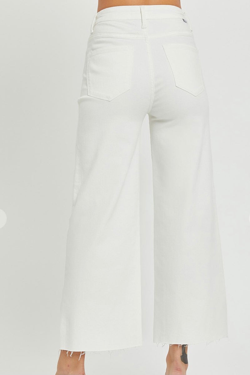 White High Rise Tummy Control Wide Ankle Jeans