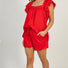 Red linen blend short and top set