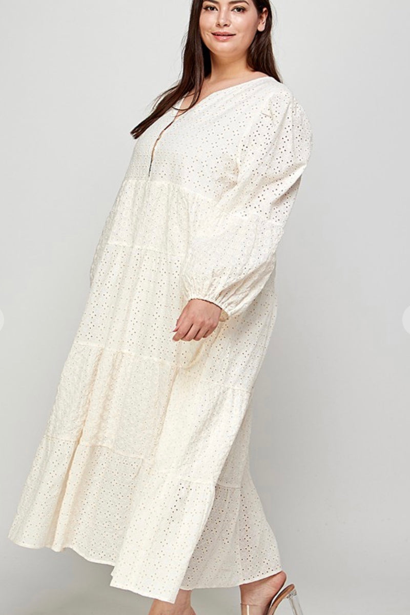 Cream Cotton Eyelet Maxi Dress