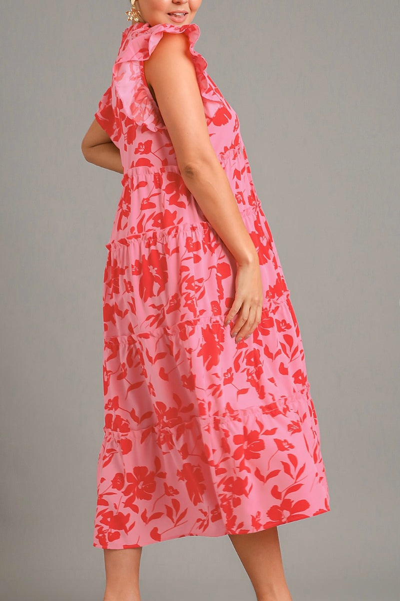 Pink Floral Blend Tiered Maxi Dress