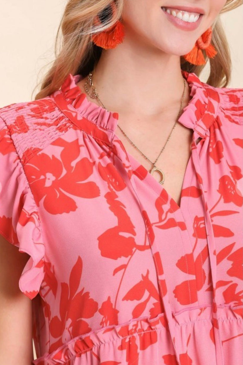 Pink Floral Blend Tiered Maxi Dress