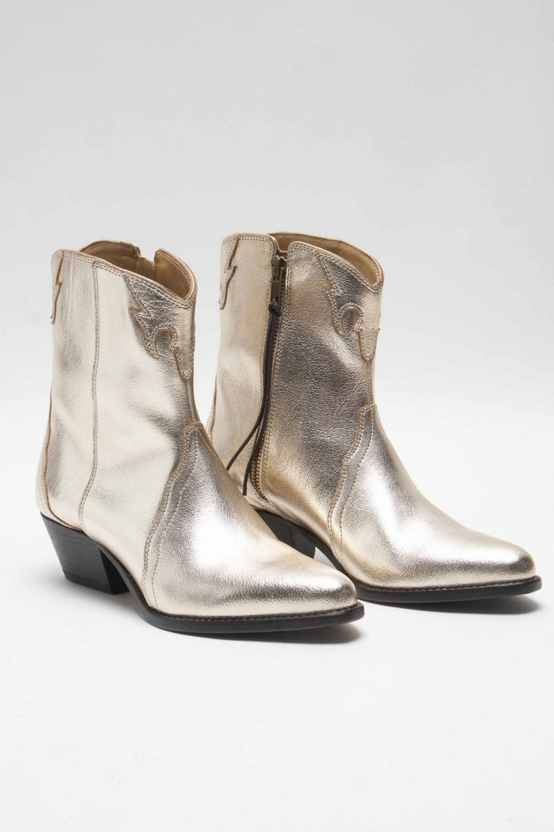 Free People New Frontier Gold Leather Ankle Boot | gold boots | Meredith Shaw collab |