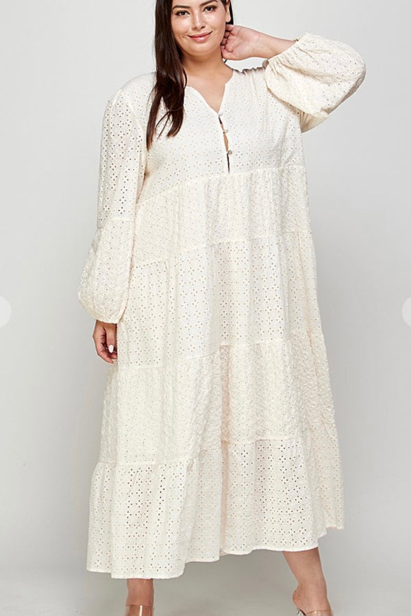 Cream Cotton Eyelet Maxi Dress