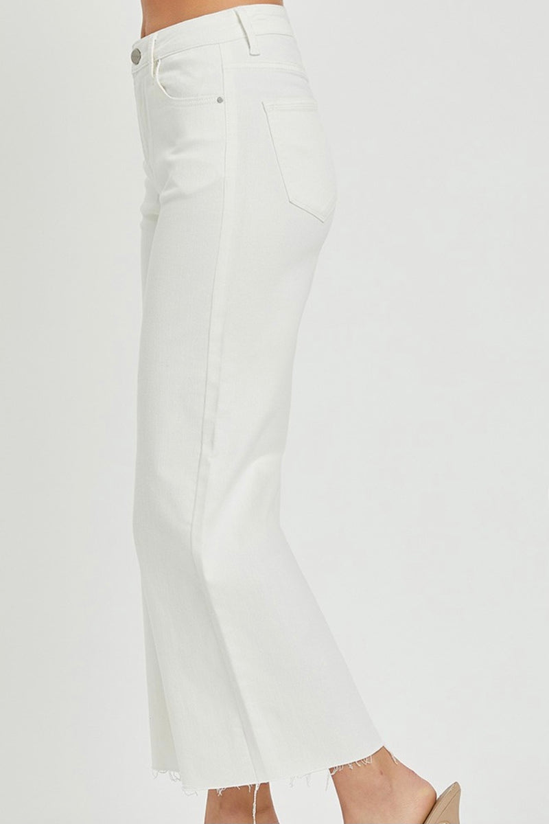 White High Rise Tummy Control Wide Ankle Jeans