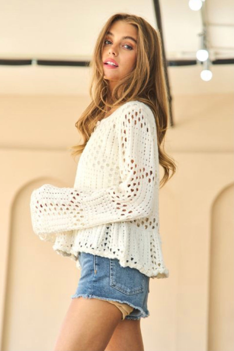 Crochet Knit Peplum Hem Summer Sweater