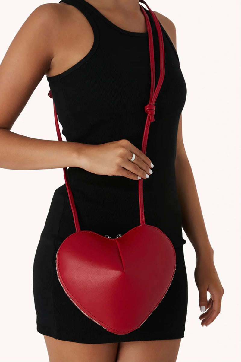 Stella heart shaped purse | red heart shaped purse | heart shaped cross body bag | billini purses and hand bags | women’s hand bags | women’s cross body bags | 