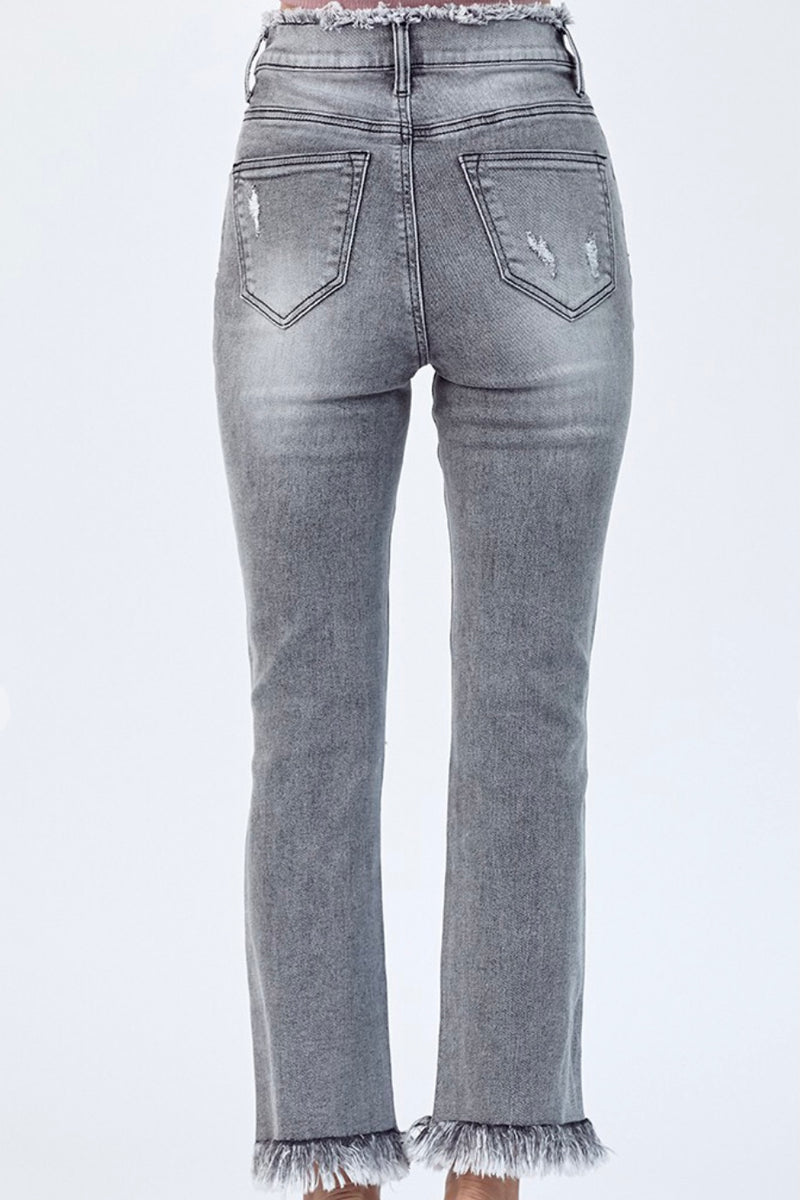 Frayed High Waist Grey Wash Jeans