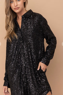 Longline Sequin Button Down Shirt