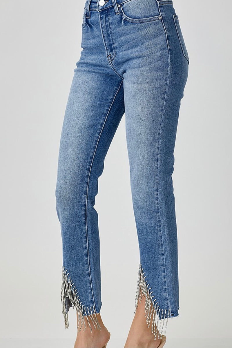 Rhinestone Fringe Straight Leg Jeans