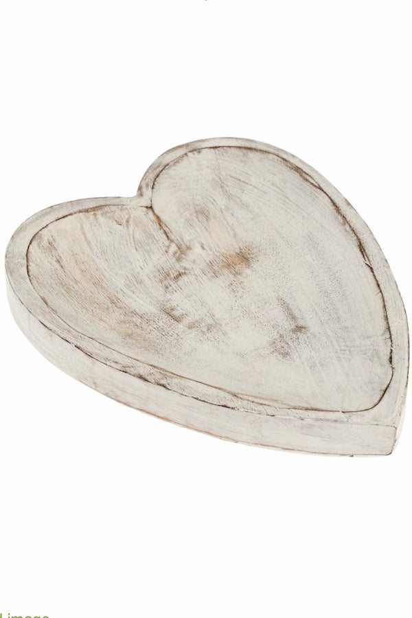 Indaba Whitewash wooden heart tray 