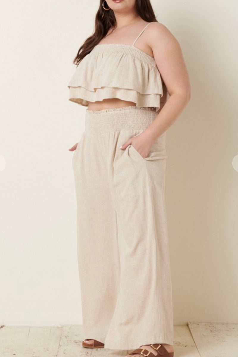 Linen Blend Wide Leg Resort Pant Set