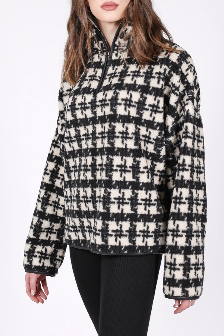 Brunette The Label Houndstooth Sherpa 1/4 Zip Pullover