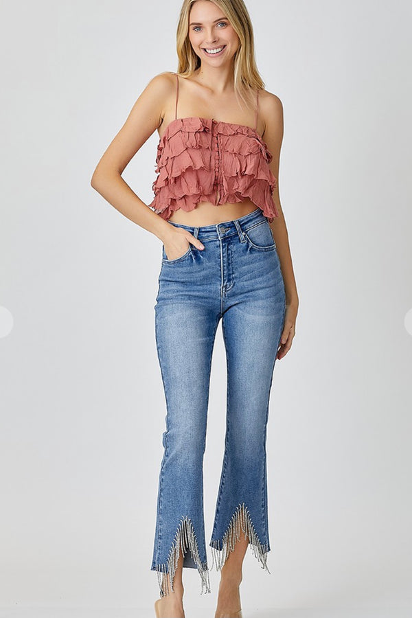 Rhinestone Fringe Straight Leg Jeans