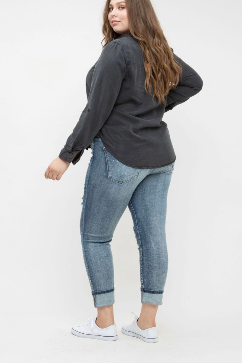 Frankie Beach Distressed Cuffed Boyfriend Jeans
