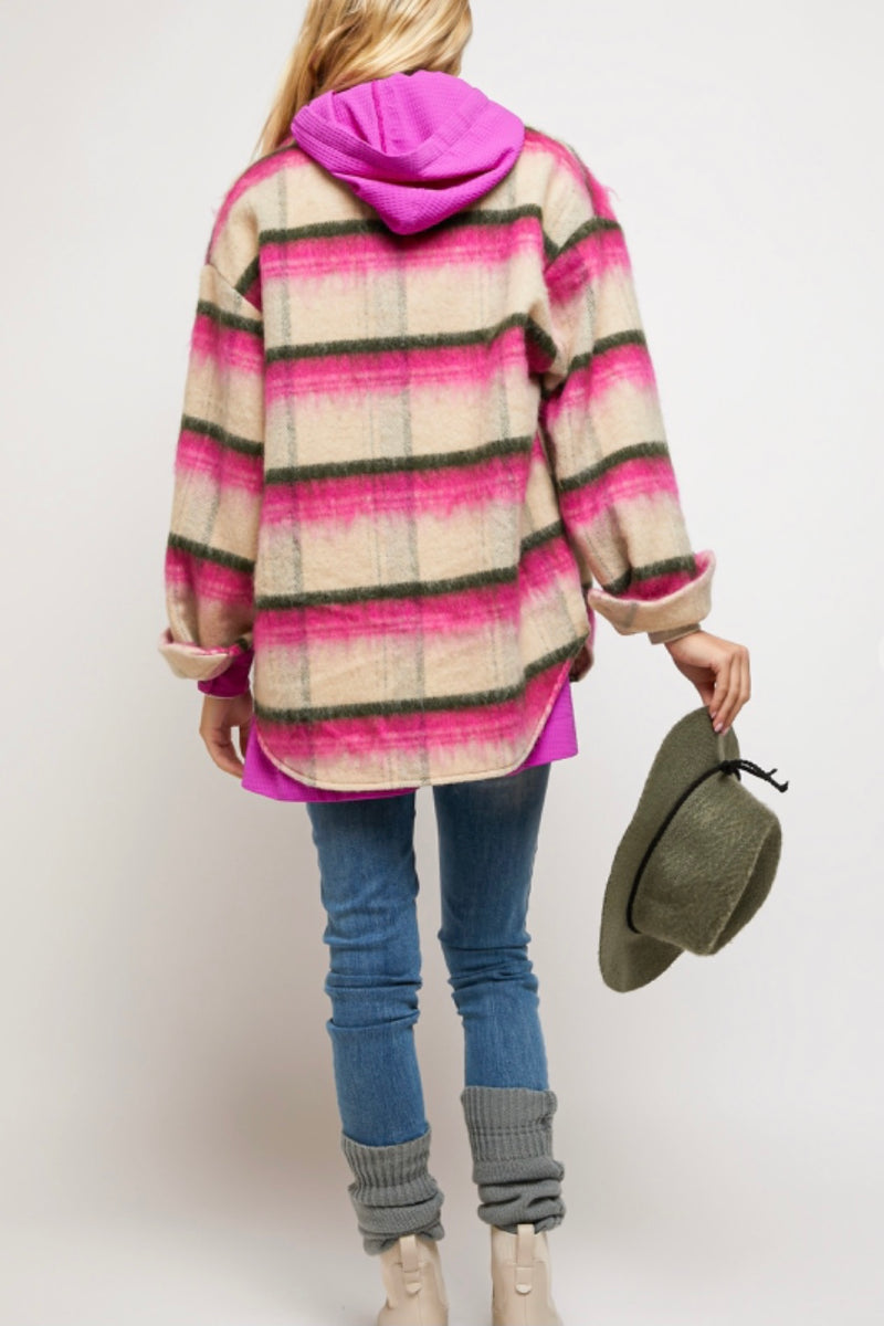 Pink and Tan Stripe Shacket