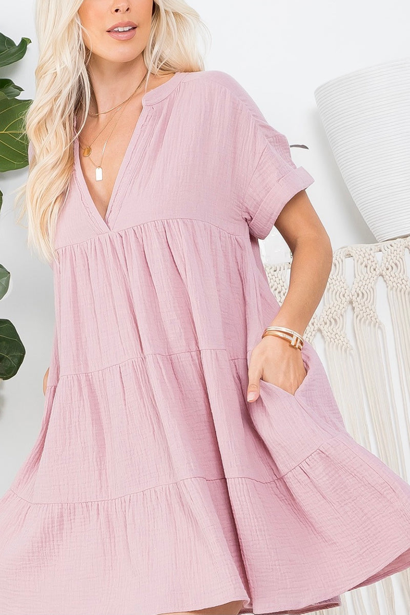 Cotton V-neck Babydoll dress