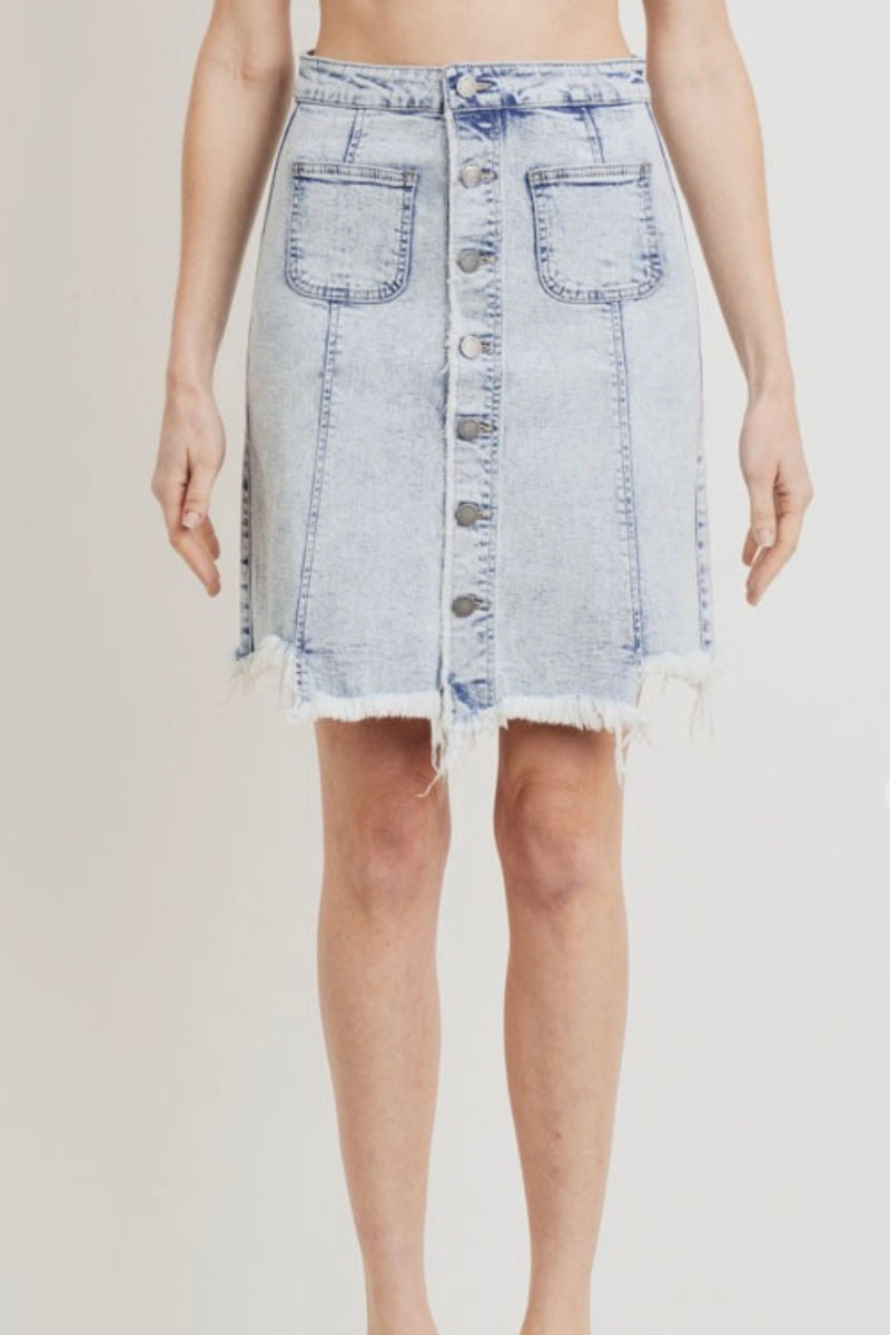 Acid Wash Distressed Denim Skirt