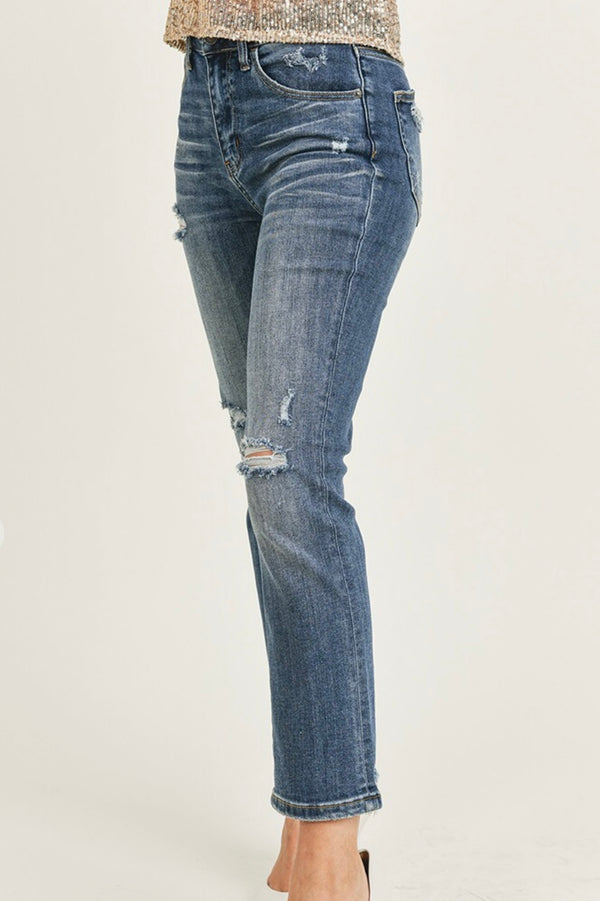 High Rise Vintage Dark Wash Straight Leg Jeans