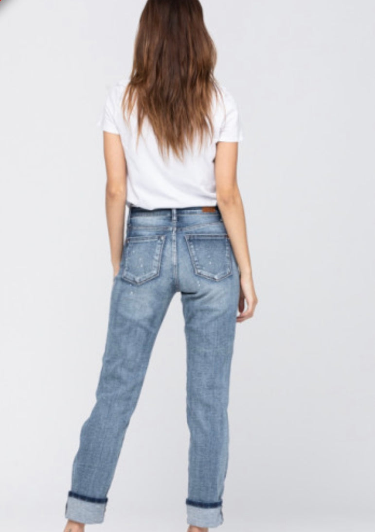 Frankie Beach Distressed Cuffed Boyfriend Jeans