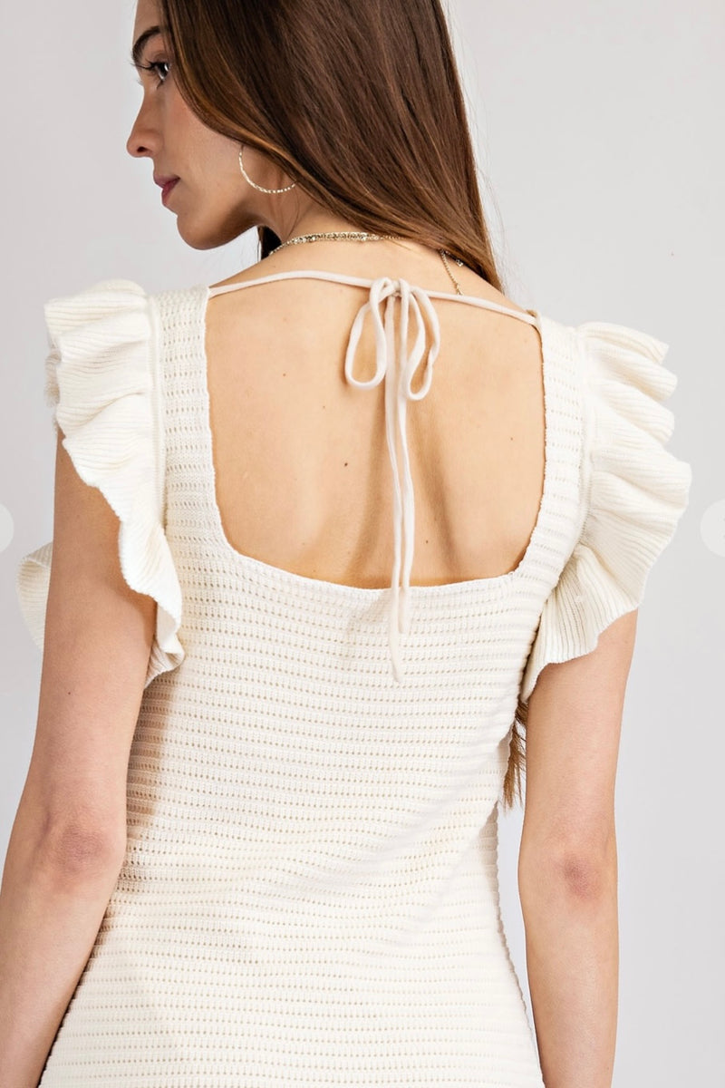 Flutter Sleeve Natural Knit Dress