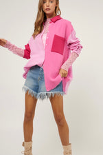 Pink cotton color block button down shirt | women’s shirts | ladies tops | button down tops | color block tops | pink shirt | 