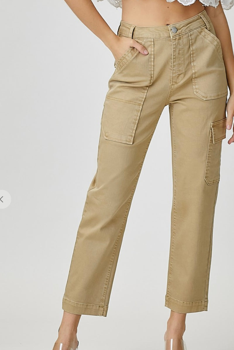 High Rise Khaki Cargo Boyfriend Jeans