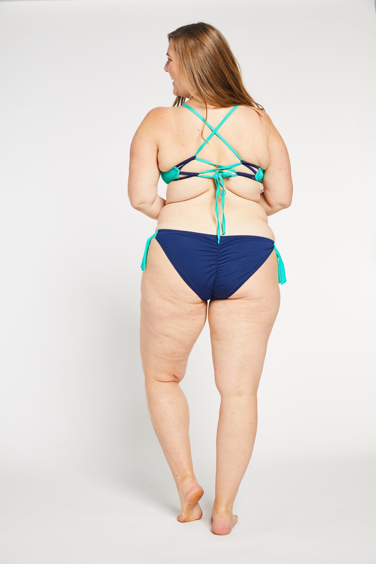 Aqua Bay Swim Co, bathing suits canada, curvy bathing suits canada, side tie bikini bottoms in navy, navy bikini bottoms canada