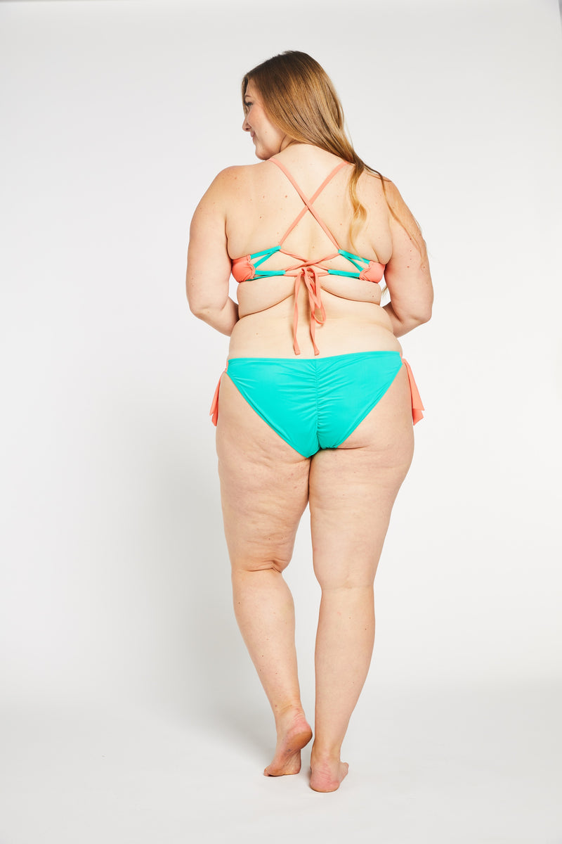 Side Tie Cheeky Bikini Bottom in Aqua