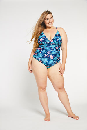 Women's dcup lace up back corset style swimsuit |  tropical print one piece bathing suits canada |  dcup swimwear made in canada | women's plus size swimwear |