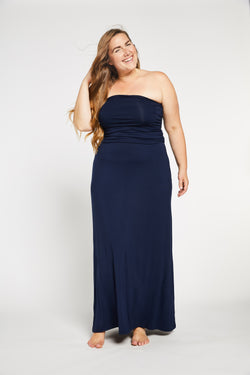 Aqua Bay co| navy| blue| convertible| strapless| long| rayon| from| bamboo| maxi| dress| and| skirt|