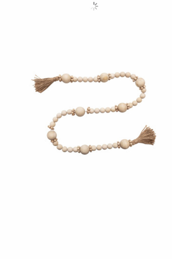 Wood Bead Garland with Jute Tassels