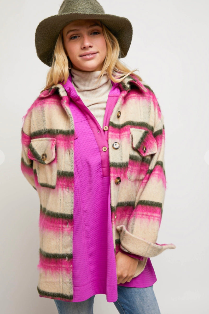 Pink and Tan Stripe Shacket