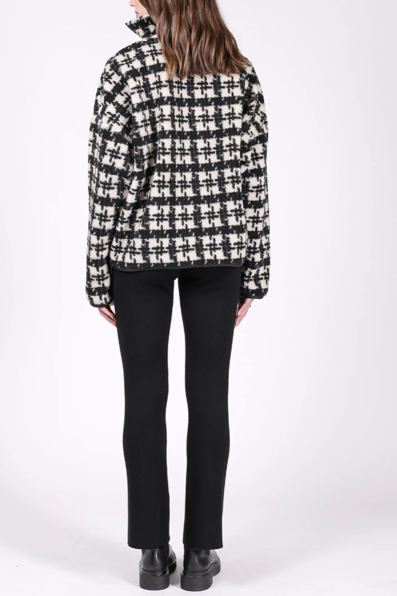 Brunette The Label Houndstooth Sherpa 1/4 Zip Pullover