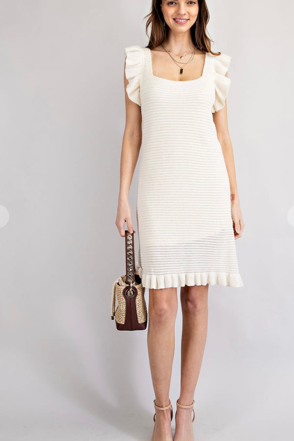 Flutter | sleeve| Knit| sweater| dress| cream|